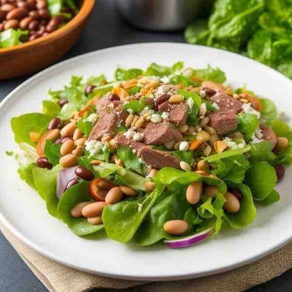 Салат мясной с консервированной фасолью